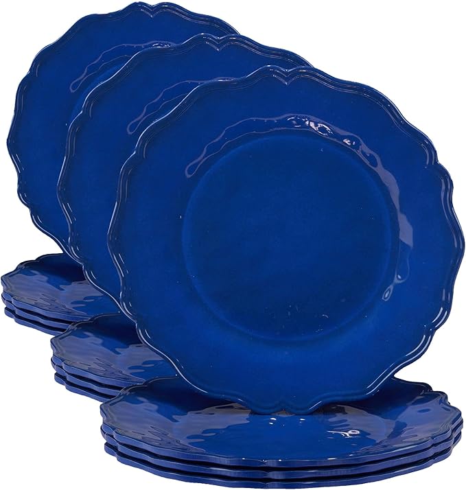 Certified International Isabella Blue Melamine Dinner Plates Set of 4, Lightweight Unbreakable Plates for Indoor Outdoor, Dishwasher Safe, BPA-Free, Great for BBQ, Poolside, Patio, RV Use (Pack of 3)