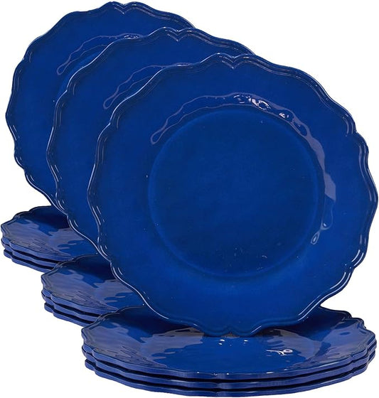 Certified International Isabella Blue Melamine Dinner Plates Set of 4, Lightweight Unbreakable Plates for Indoor Outdoor, Dishwasher Safe, BPA-Free, Great for BBQ, Poolside, Patio, RV Use (Pack of 3)