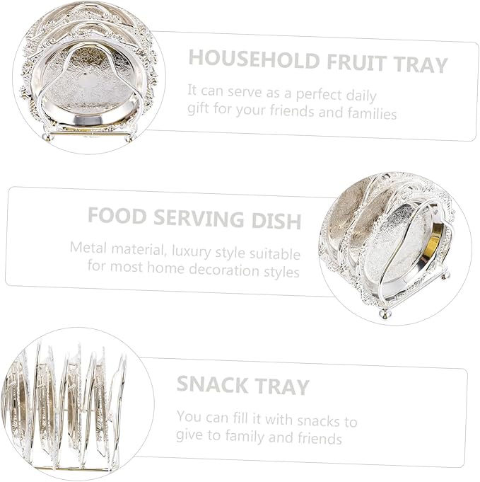 Decorative Silver Mini Snack Plates with Rack Stylish Serving Tray for Fruits Desserts and Appetizers Kitchen Dining Room and Parties