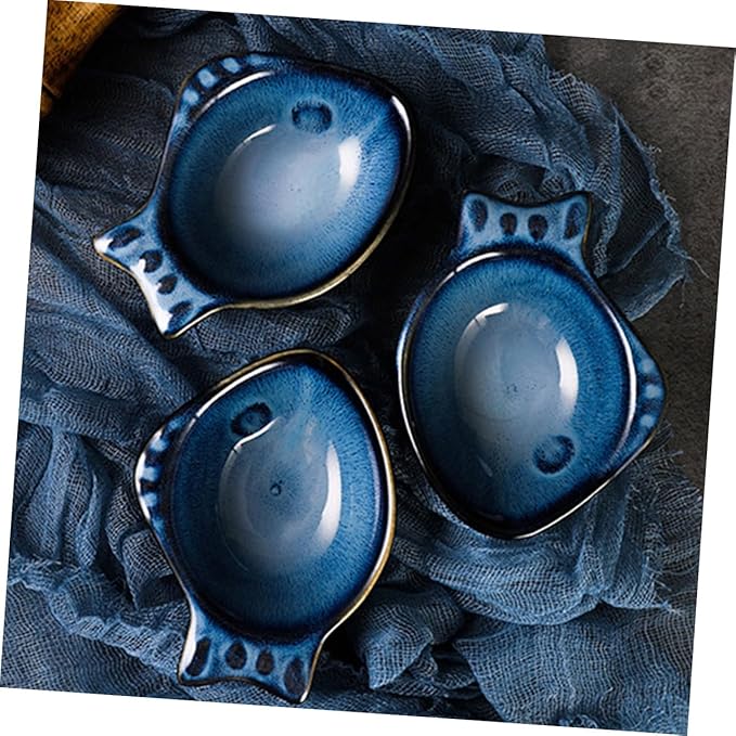 2pcs Ceramic Saucer Flatware Tray Plates Dipping Sauce Bowl Ceramic Dip Dish Side Dish Tableware Appetizer Plate Utensil Tray Sushi Making Kit Wasabi Spices Ceramics Mini, Blue