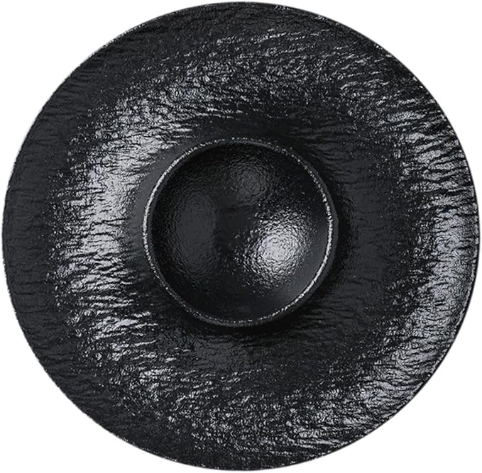 Ceramic Divided Snack Plate with Dipping Saucer, Serving Platter for Dumplings, Fried Chicken, Appetizers, Tacos- Black