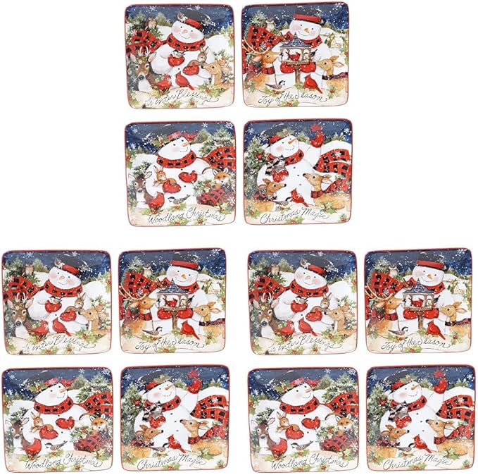 Certified International Celebrate the Magic of Christmas with This Snowman Canape Plates Adorable Holiday Stoneware for Appetizers, Snacks, Cookies & Joyful Winter Gatherings 4 Set (Pack of 3)