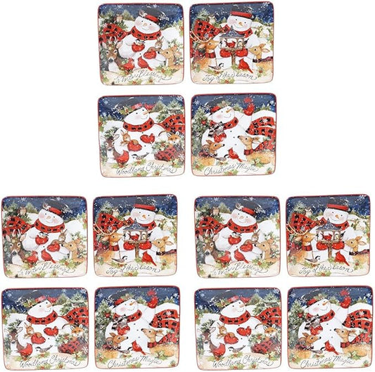 Certified International Celebrate the Magic of Christmas with This Snowman Canape Plates Adorable Holiday Stoneware for Appetizers, Snacks, Cookies & Joyful Winter Gatherings 4 Set (Pack of 3)