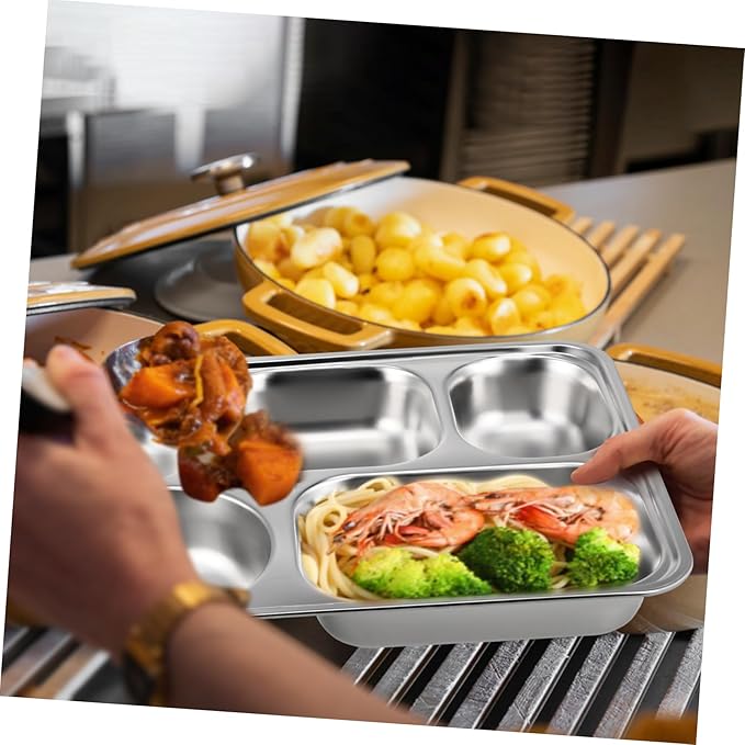 VALICLUD 1Set Stainless Steel Divided Plate Compartment Food Serving Tray for Home Restaurant Material Design for Lunch Snacks