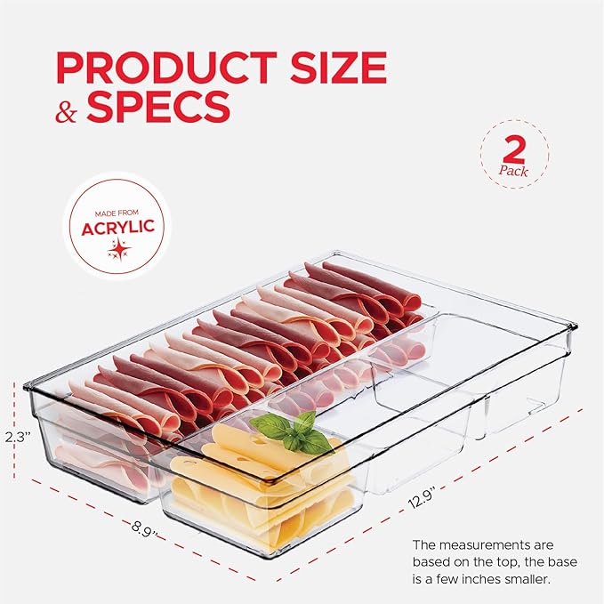 2 Pack 4-Section Serving Platter & Clear Acrylic Party Tray - BPA Free Food, Cookie & Charcuterie Tray for Cheese, Fruit & Snacks - Elegant, Durable Design for Every Occasion