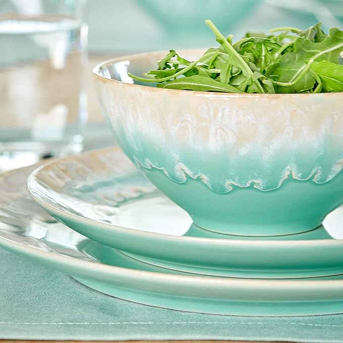Casafina Ceramic Stoneware 5-Piece Place Setting Service for 1 - Taormina Collection, Aqua | Microwave & Dishwasher Safe Dinnerware Set | Food Safe Glazing | Restaurant Quality Tableware