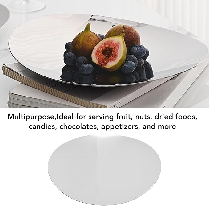 Zerodis Silver Tray Decorative, Stainless Steel Oval Fruit Bowl Elegance Redefined Silver Finish Decor Tray Bowl Modern Luxury Dessert Platter Fruit for Coffee Table Home Decor (S)