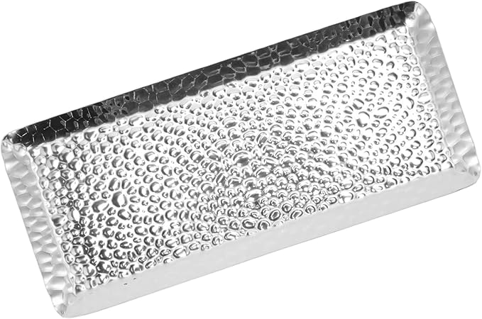 Hammered Trays, 25x11cm/9.8x4.3in Towel Hammered Trays Serving Tray Stainless Steel Multi Purpose Dishwasher Safe Dessert Tray Plate for Home Restaurant Silver (Silver)