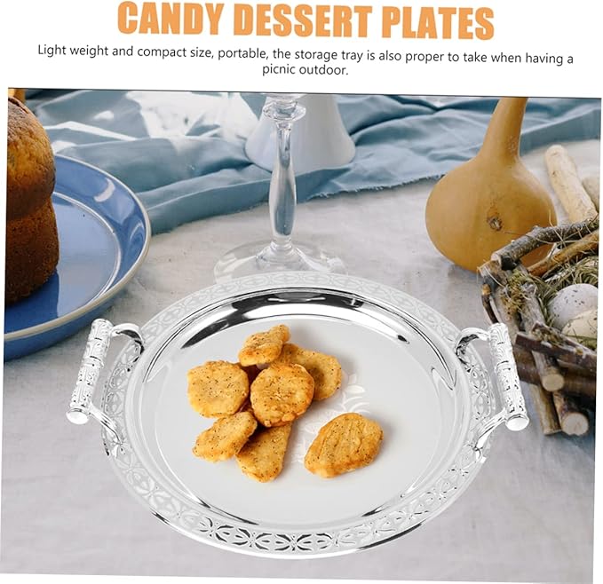 IMIKEYA Silver Serving Tray Round Pattern Tray Fruit Holder European Style Home Decor Versatile Storage for Snacks Fruits Candies