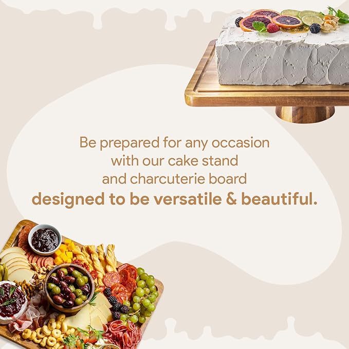 Acacia Wood Christmas Cake Stand with Lid - Rectangle Cake Holder, Holiday Hosting Essential, 2-in-1 Festive Dessert Display & Charcuterie Board for Cheese, Chips, Acrylic Dome Cover
