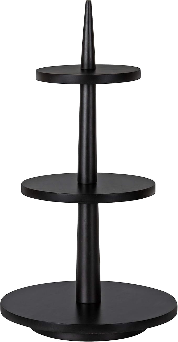 Kate and Laurel Praxis Modern 3-Tiered Tray, 12 x 12 x 23, Black, Decorative Farmhouse Serving Tray for Display