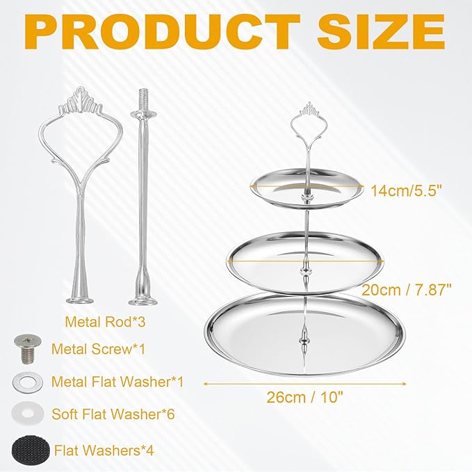 uxcell 1 Set 3-Tier Cupcake Stand Holder, Round Tiered Serving Tray Stainless Steel Cup Cake Stand for Dessert Fruit Table Birthday Party Decoration Display, Silver