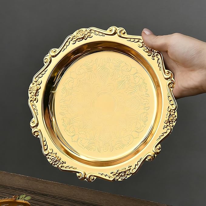 Retro Serving Tray, Stainless Steel Snack Platter, Metal Serving Platters, for Homeowners Home Apartment Kitchen Dining Table Bar Office Buffet Entertainers Dinner Party Wedding