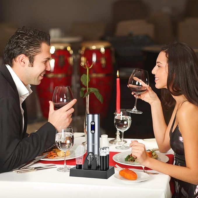 Electric Wine Opener With Base, Rechargeable Bottle Opener With 2-in-1 Aerator & Pourer, Foil Cutter, 2 Stoppers - Accessories Gifts for Wine Lovers