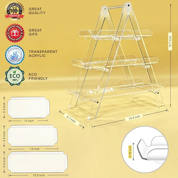 Idefair Acrylic 3 Tier Serving Tray Tiered Cupcake Stand, Dessert Display for Party, 2025 Updated Serving Platters for Cookies, Fruits, Veggies, and Sweet Treats