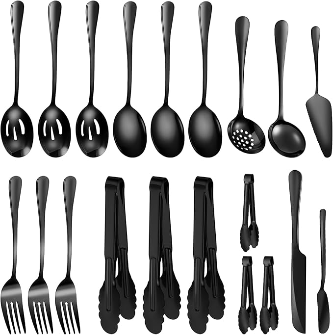 20-Piece Serving Utensil Set - Premium Catering Serving Utensils for Family Gatherings, Weddings, Buffets, and Party Events - Serving Utensils Set for Parties (Black)