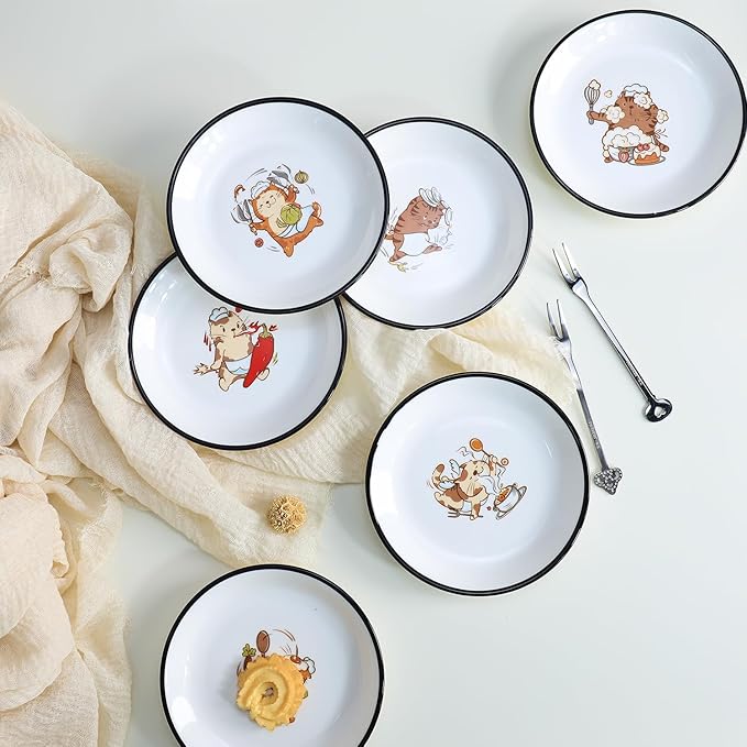 Funny Fidgety Chef Cat Pattern Ceramic Sauce Dishes, Seasoning Dishes, Sushi Soy Dipping Bowls, Appetizer Plates, Dessert Plates, Little Cat Bird Feeding Bowls, Set of 6-Chef Cat-5 Inch