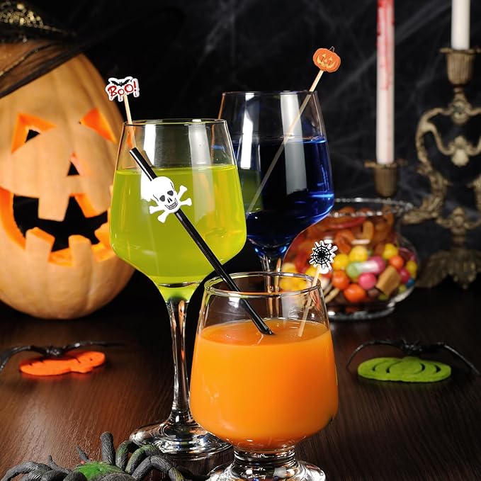 100pcs 5" Halloween Cocktail Picks Ghost Pumpkin Spider Boo Bat Theme Decor Toothpicks Skewers Sticks Sandwich Appetizer Charcuterie Board Accessories Food Garnish, Halloween Themed Party Decorations