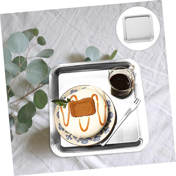 PRETYZOOM Serving Tray Thick Stainless Steel Tray Food Serving Cake Storage Plate Party Dessert Holder Fruit Easy Clean No Stickiness Material