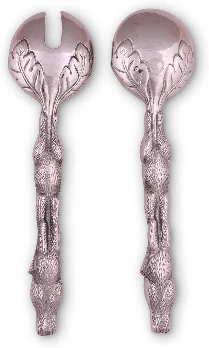 Arthur Court Designs Aluminum Metal Bunny Salad Serving Spoon and Salad Serving Fork, Salad Servers Set 11 inch Long