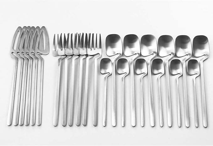 24pcs Silver Dinnerware Set 304 Stainless Steel Cutlery Matte Forks Spoons Knives Flatware Set Dinner Silverware Set