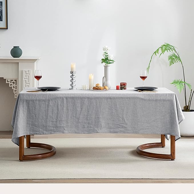 EVERLY 100% Pure Linen Rectangle Tablecloths 60x120Inches for Dining,Buffet Parties,Picnic,Events,Weddings and Restaurants,Decorative Halloween,Thanksgiving Machine Washable Tablecloths-Light Grey