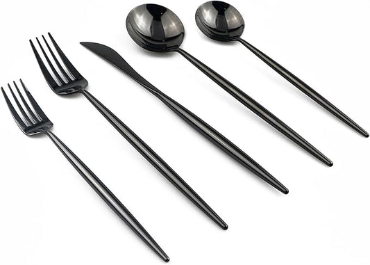 20-Piece Flatware Set, 18/10 Stainless Steel Dishwasher Safe, Mirror Polishing Black