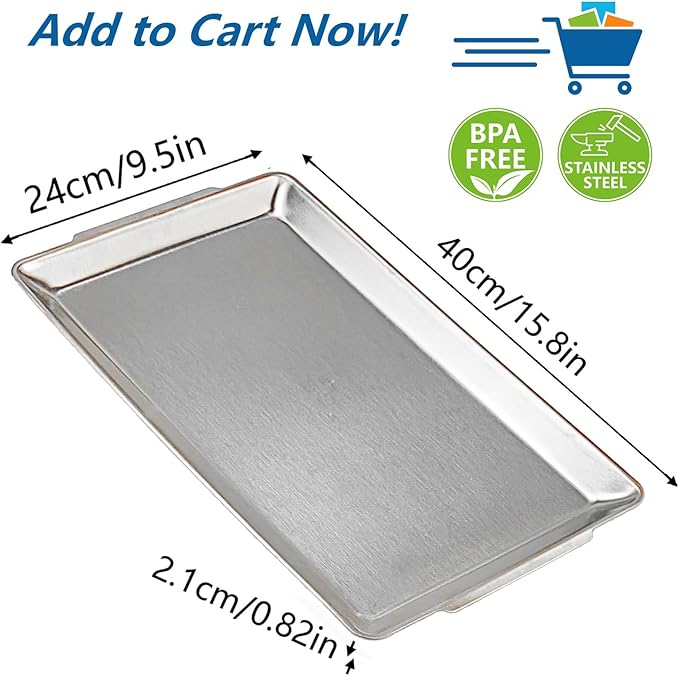 15.8" x 9.5" Large Serving Platters Set of 2, Stainless Steel Heavy-Duty Large Serving Trays, Silver Rectangular Plates for Food, Fruit, Party, Wedding, Christmas, Chip and Scratch Resistant