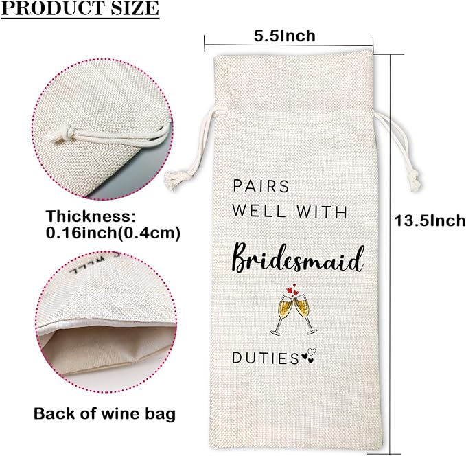 LANBAIHE Pairs well with Bridesmaid Duties, Bridesmaid Proposal Wine Bag, Bridal Party Gifts Wine Bag, Wedding Gift for Bridal Shower, Engagement, Party Decorations