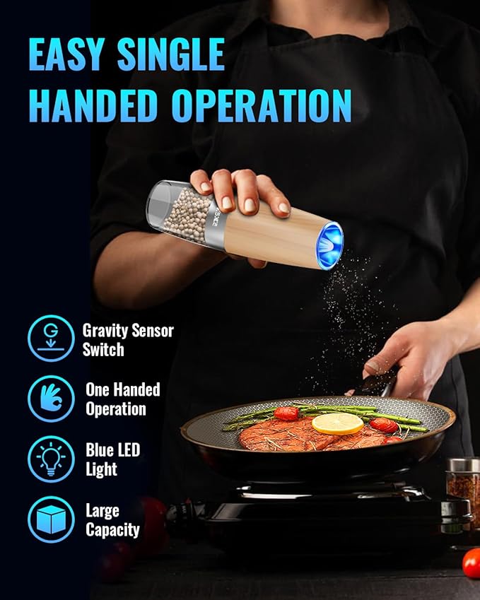 XinXu Electric Pepper Grinder, Salt or Pepper Mills & Adjustable Coarseness, with LED Light, One Hand Automatic Operation -Set/RoseRed