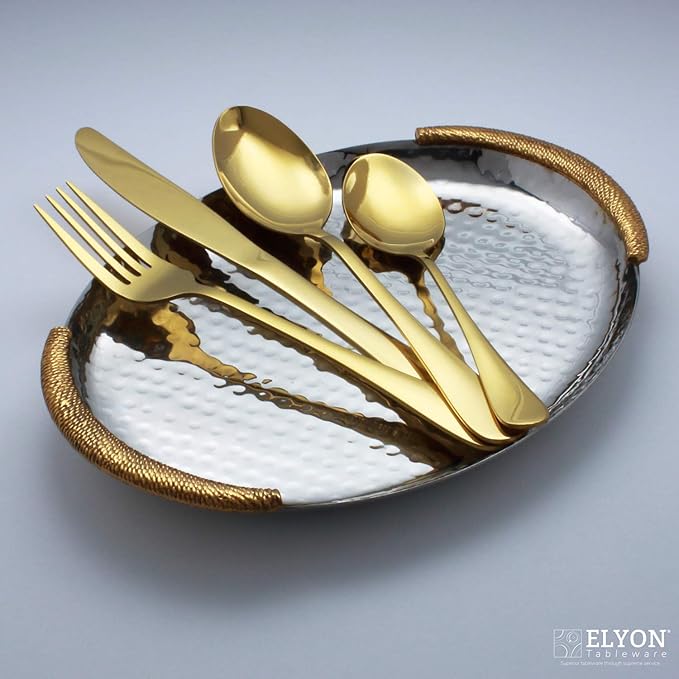 Elyon Tableware 16-piece Gold Flatware, Stainless Steel Silverware Set, Reflective Mirror Finish Cutlery Set, Reusable Dishwasher Safe, Service For 4