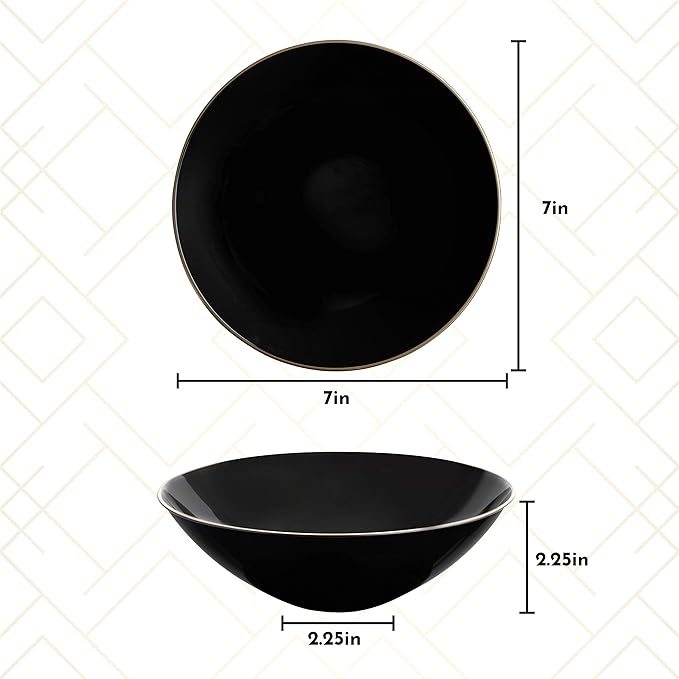 [16 OZ 40 Count] Black Plastic organic Party Soup bowls With Gold Rim Premium heavyweight Elegant Disposable Tableware Dishes