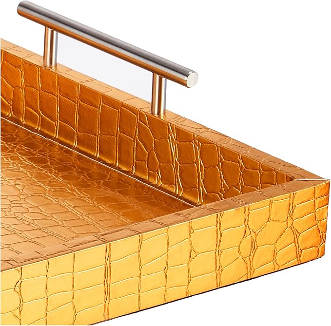 American Atelier Alligator Tray with Metal Handles, Gold