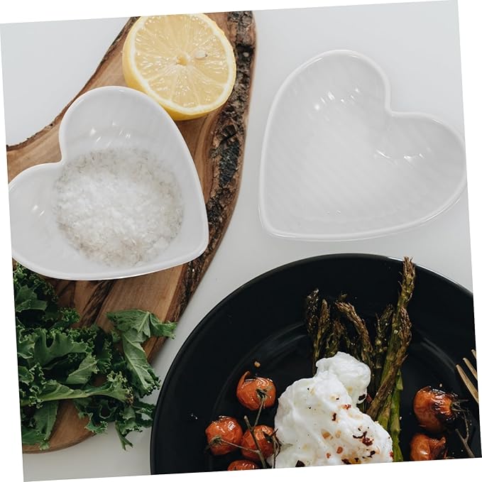 Heart-Shaped Ceramic Seasoning Dishes 4-Piece Set White for Sauces and Condiments for Appetizers and Charcuterie Boards