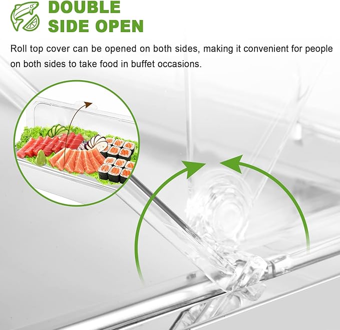 Ice Food Serving Display Tray with Clear Roll Top Cover Buffet Cold Serving Cooler Platter w/ 2 Ice Packs Cooling Food Dishes Display Plate Case with Lid for Seafood Fruit Party Buffet Tray