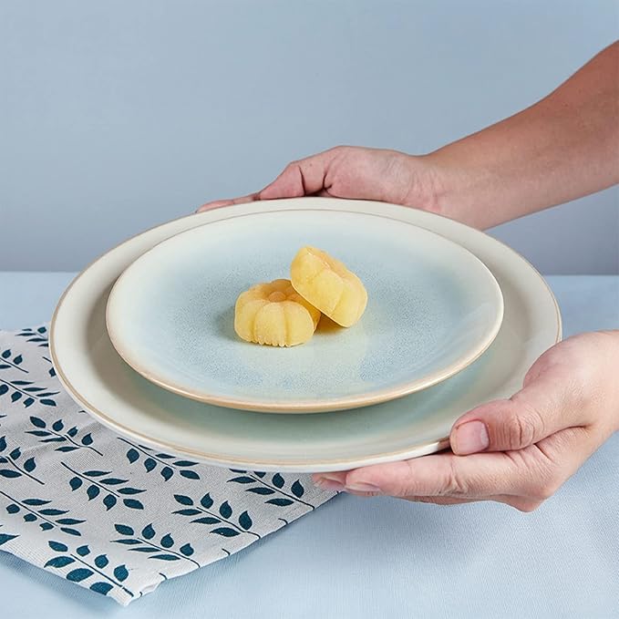 16-Piece Stoneware Dinnerware Set, Dish Set, Tableware Combination Set, Elegant White/Blue Serveware Set Service for 4, Including Dinner Plate, Desert Plate, Cereals Bowl, Mugs