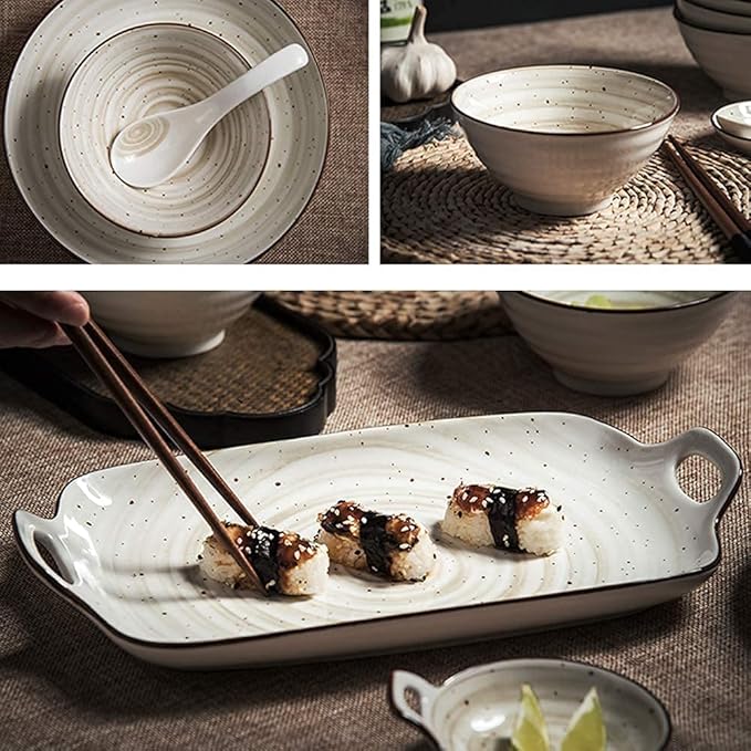 Dining Plate Set 27 Pieces Ceramics Dinner Set Bowl/Dish/Spoon|dinnerware Set Nordic Simple Style Combination Tableware Set Gray for Gift