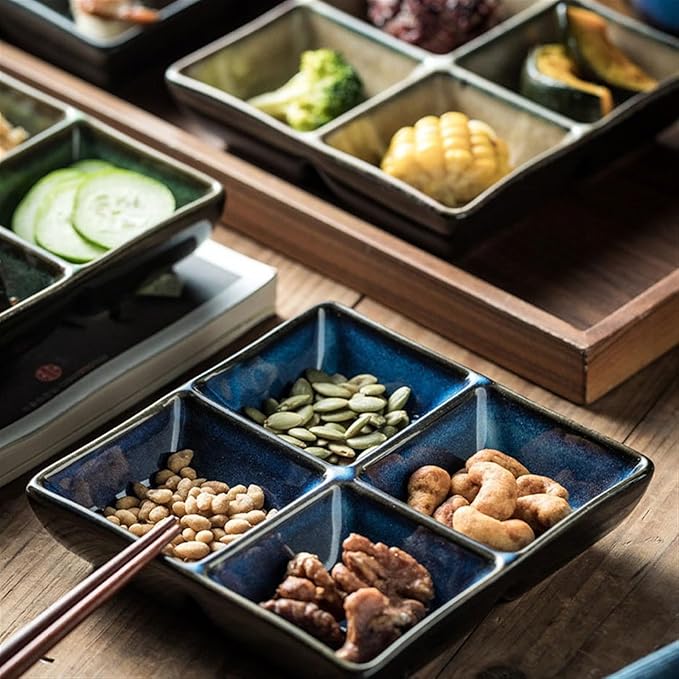 Sauce Dish 1 Piece Multifunctional Compartmentalized Plate Ceramic Snacks Dessert Bowl Snack Plate Roasted Meat Seasoning Sauce Plate Snack Plate(A), ZCL2024