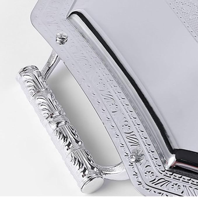 Serving Tray Ornament Stainless Steel Gifts Platter Dinner Tray for Weddings Holiday, Silver