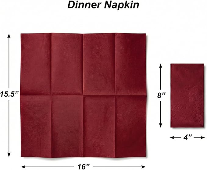 AMERICAN HOMESTEAD Burgundy Paper Dinner Napkins – 100 Pack Linen-Like Disposable Napkins for Weddings, Parties & Restaurants – Large 15.75" x 15.75" Premium Table Napkins