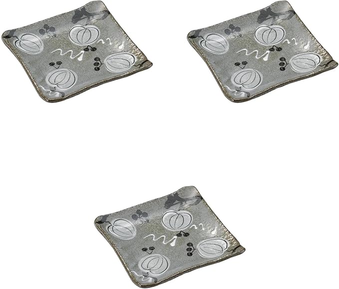 Set of 3 Yamakuri Square Appetizer Plates, 7.1 x 7.1 x 1.0 inches (18 x 18 x 2.5 cm), Square Plate, Medium, Setomonohonpo