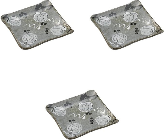 Set of 3 Yamakuri Square Appetizer Plates, 7.1 x 7.1 x 1.0 inches (18 x 18 x 2.5 cm), Square Plate, Medium, Setomonohonpo