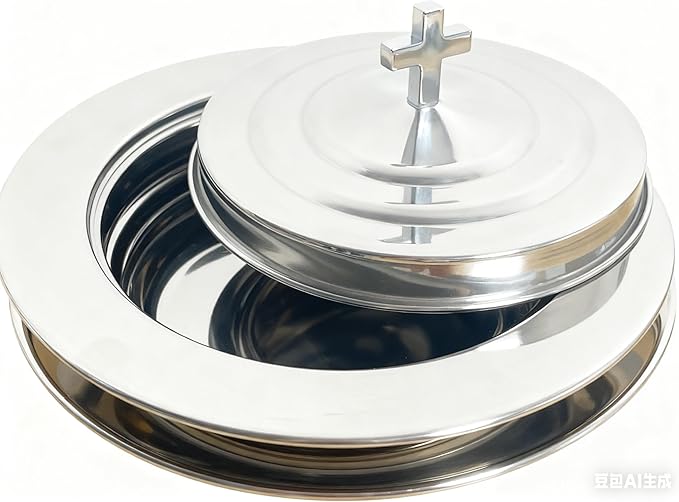 Polished Steel 2 PCS Communion Bread Plate with Cover for Churches,Stackable Communion Bread Tray Plates with Lid, 2 Stacking Communion Plate & 1 Bread Plate Lid