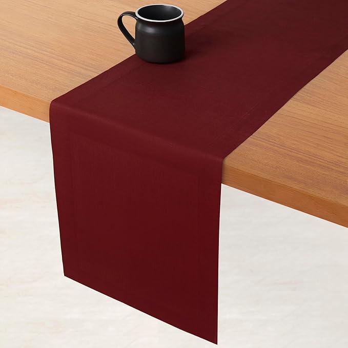 D'Moksha Homes Linen Dark Red Table Runner 72 Inches Long - 100% Pure Linen 14 x 72 Inch Table Runner for Dining, Winter, Christmas, Holiday, New Year - Machine Washable