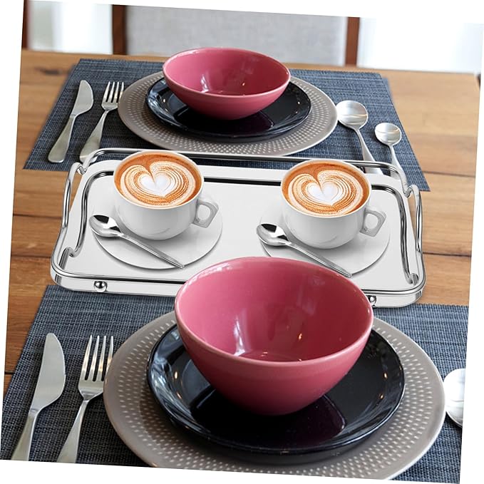 GANAZONO Stainless Steel Serving Tray Handles Rectangular Trays for Bar Restaurant
