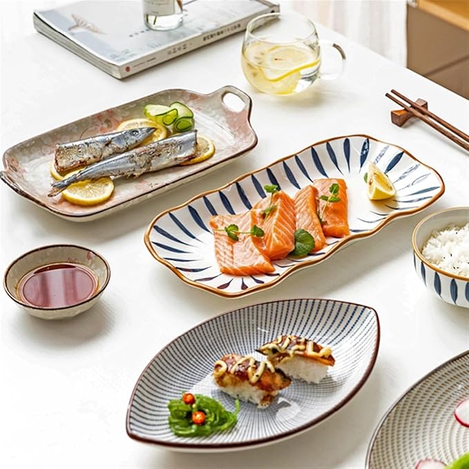 SONGCHAO Party Supplies Creative Binaural Handle Ceramic Plate Kitchen Rectangular Plate Home Kitchen Western Food Plate Dessert Plate Party Plates (Color : A)