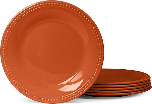 Melamine Beaded Dinner Plate Set of 6, BPA Free, Chip & Break Resistant, Lightweight, Great for Dining, Weddings & Everyday Meals, Fall, 8.5in