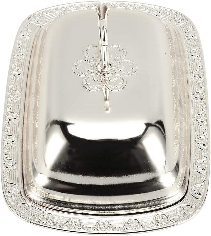 Gold Stainless Steel Gold Serving Tray, European Style Elegant Serving Platter Small Storage Fruit Tray, Eating Trays Metal Fruit Plate Table Decoration with Lid for Snacks Candies Desserts(Silver)