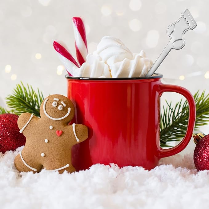Skyley 32 Pieces Christmas Spoon Set Hot Chocolate Stirring Creative Stainless Steel Coffee Tea Soup Dessert for Drink Mixing Milkshake, 4 Styles, Silver