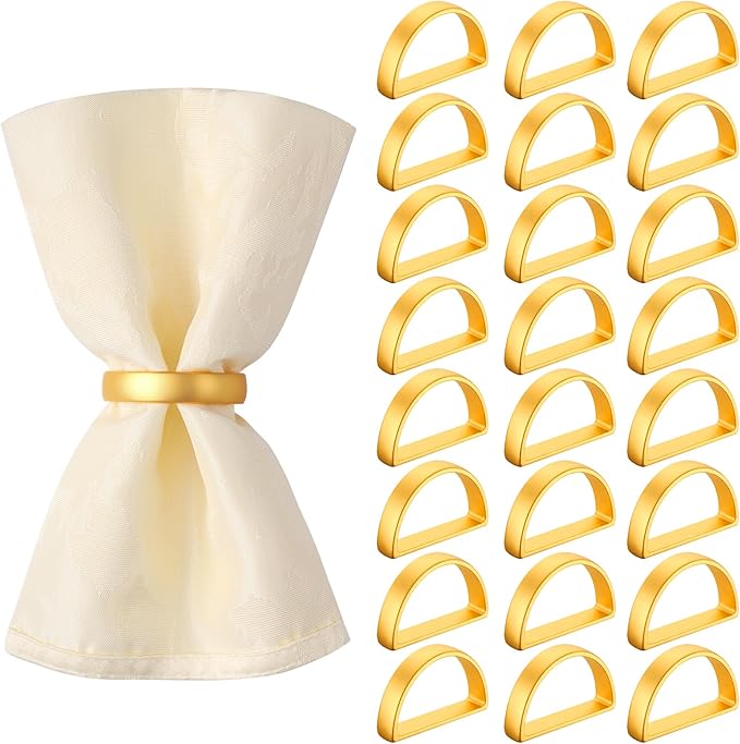 Suream Napkin Rings Set of 24, Stainless Steel Napkin Holder Buckles, Thanksgiving Napkin Rings for Table Dinner Banquet Party (Matte Gold Semicircle)